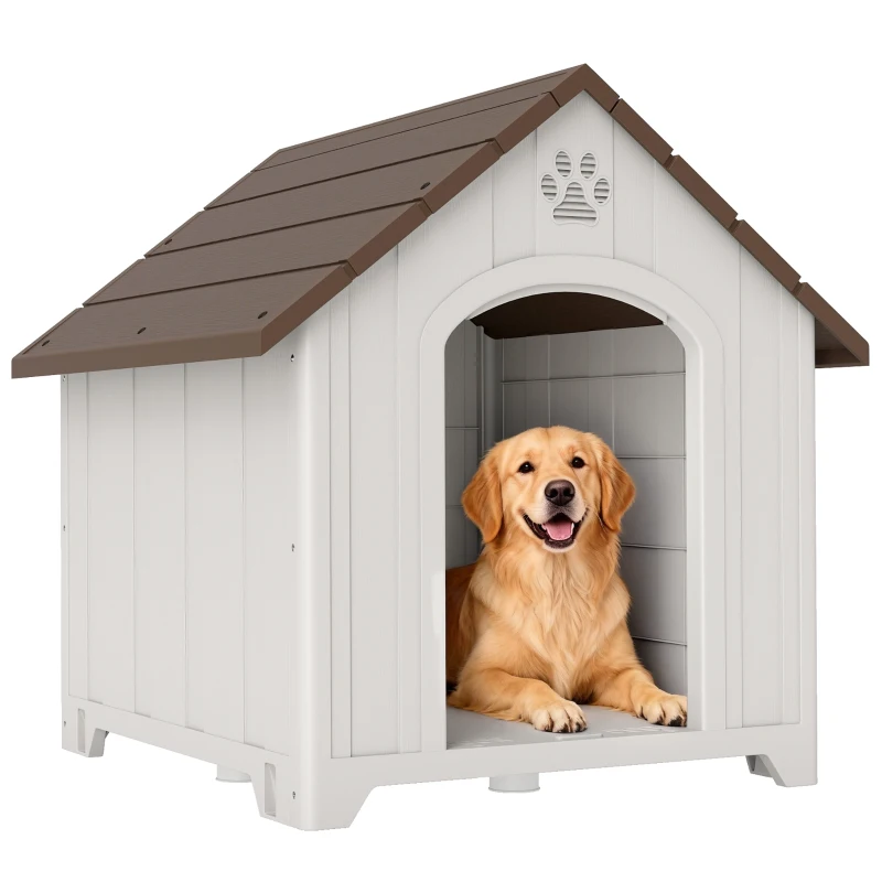 PawHut Niche pour chien extérieur, maison chien en polypropylène imperméable, ventilé, plancher surélevé, gris clair