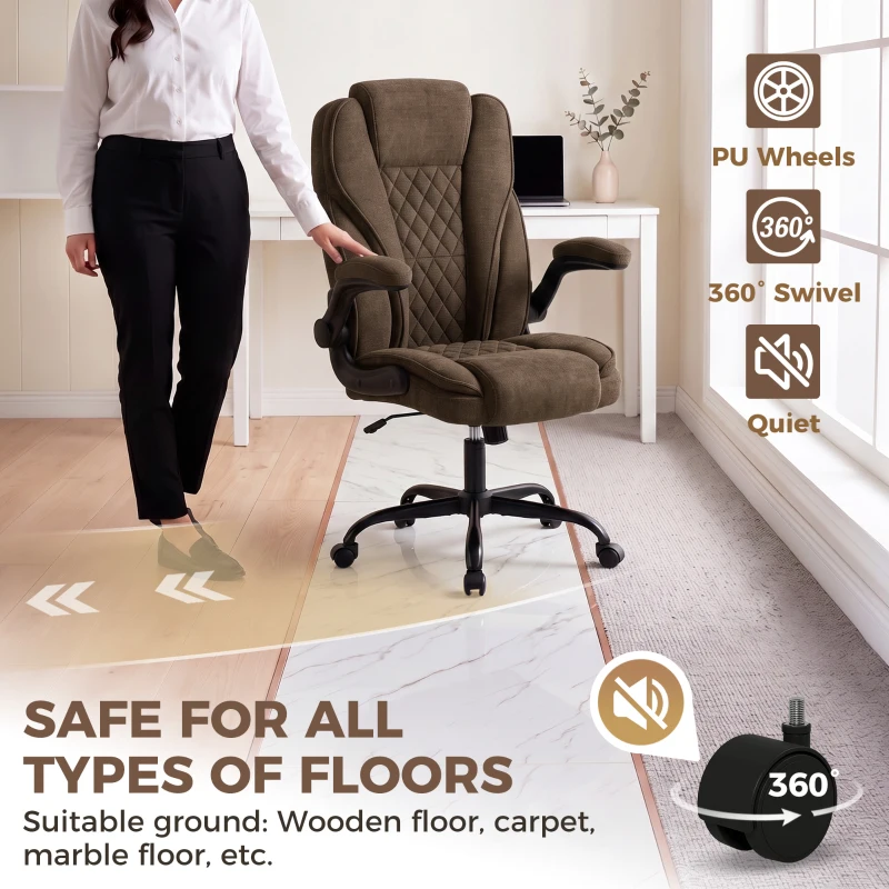 HOMCOM Office Chair, Ergonomic Desk Chair with Flip-up Armrest, Pocket Springs, Swivel Wheels, Adjustable Height, Brown