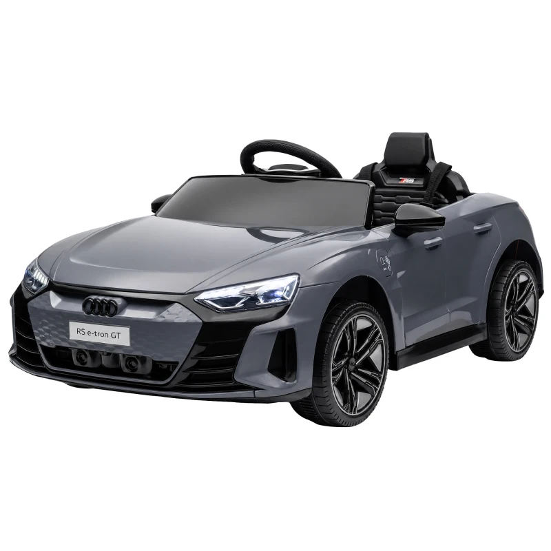 HOMCOM Kinder-Elektroauto mit Fernbedienung, Sicherheitsgurt, Hupe, Musik, Scheinwerfer, bis 5 km/h, 3-5 Jahre, Grau