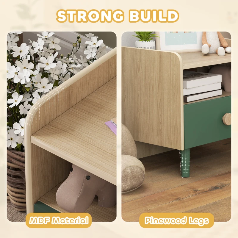 AIYAPLAY Comodino con Cassetto per Bambini 3-10 Anni in Legno e Legno di Pino, 40x32.5x40 cm, Verde
