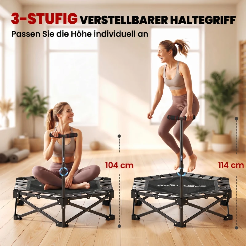 SPORTNOW Fitness-Trampolin mit verstellbarem T-Griff, faltbar, Tragetasche, 180 kg Belastbarkeit, Stahl, Kunststoff, Schwarz