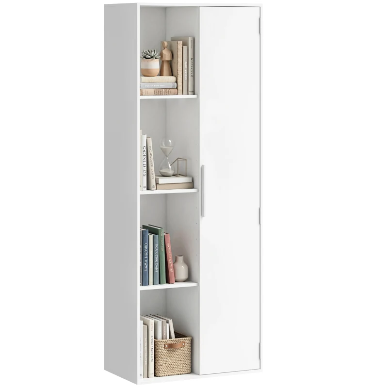 HOMCOM Boekenkast met 4 niveaus, verstelbare planken, kast met deuren voor woonkamer en werkkamer, wit