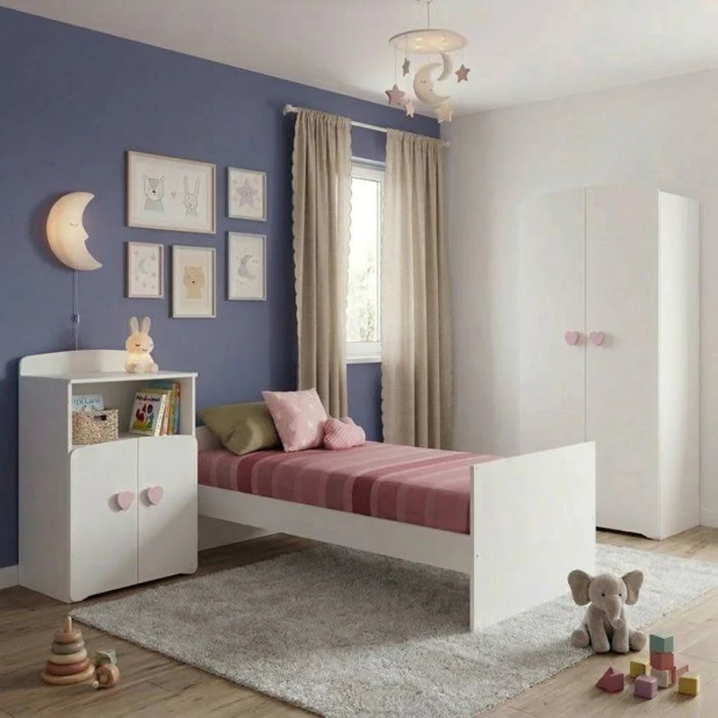 Lit bébé combiné évolutif - BABY PRICE - Basic - Blanc - Bouton coeur rose -60 x 120 cm