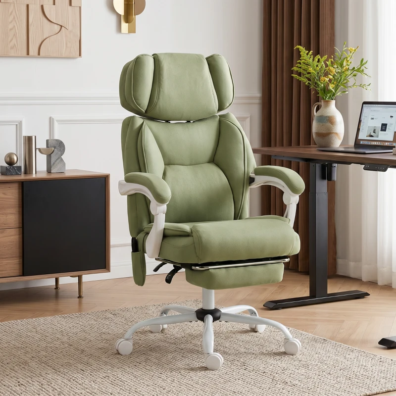 HOMCOM High Back Vibration Massage Office Chair Heated Reclining Computer Chair w/ Adjustable Height, Swivel Wheels, Lime Green