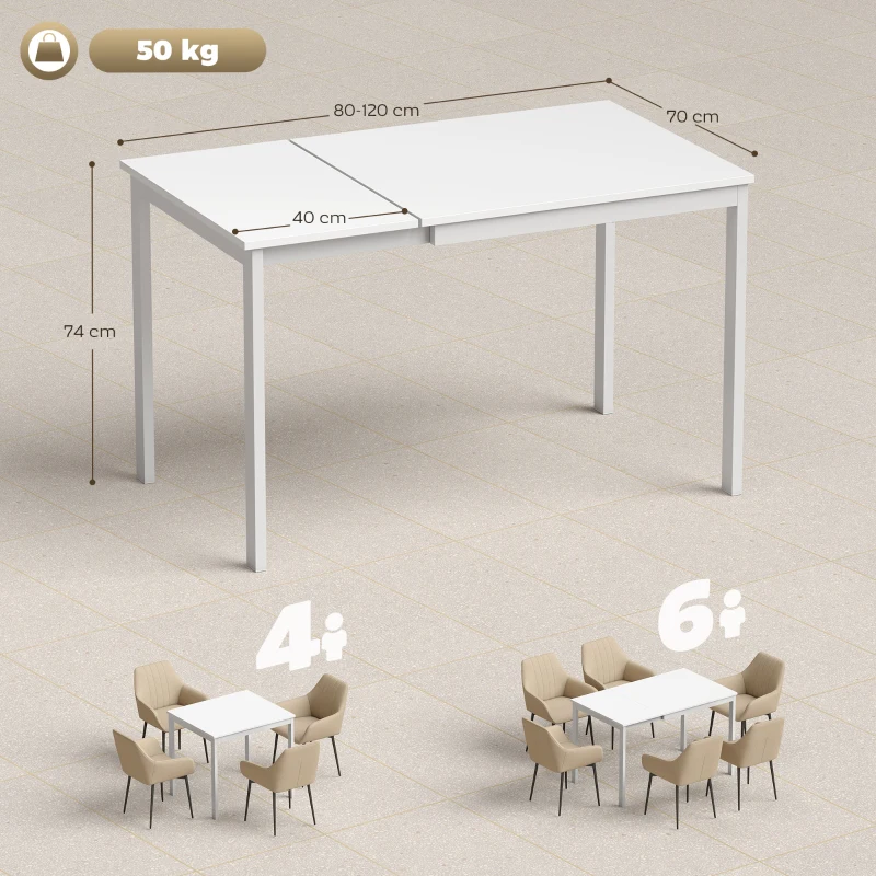HOMCOM Ausziehbarer Esstisch 80-120 cm für 4-6 Personen, Platzsparender Küchentisch mit einfacher Ausziehfunktion, Natur