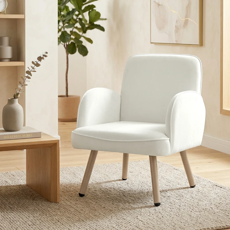 HOMCOM Lounge Chair Velvet Upholstered Armchair with Spring Cushion for Living Room Bedroom Cream White