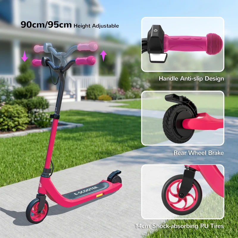 HOMCOM Electric Scooter for Kids 6+, Foldable E Scooter, Up to 8 KM/H, Maximum Range 6 KM, Adjustable Height, Pink