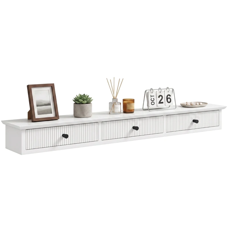 HOMCOM Shelf Wall-Mounted Storage Shelf Shelving Unit MDF 93 x 15 x 10 cm Entryway Kitchen Living Room, White