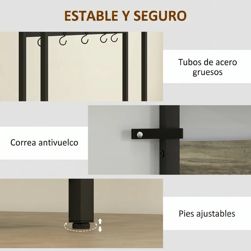 HOMCOM Perchero Zapatero 5 en 1 con Banco Zapatero Panel de Rejilla Armario 10 Ganchos Estante Superior y Marco de Acero Gris