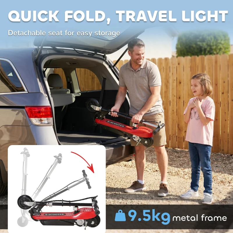 HOMCOM Powered Powered Scooter Ride-On, with Brakes, Adjustable Seat, Adjustable Handlebars, Red