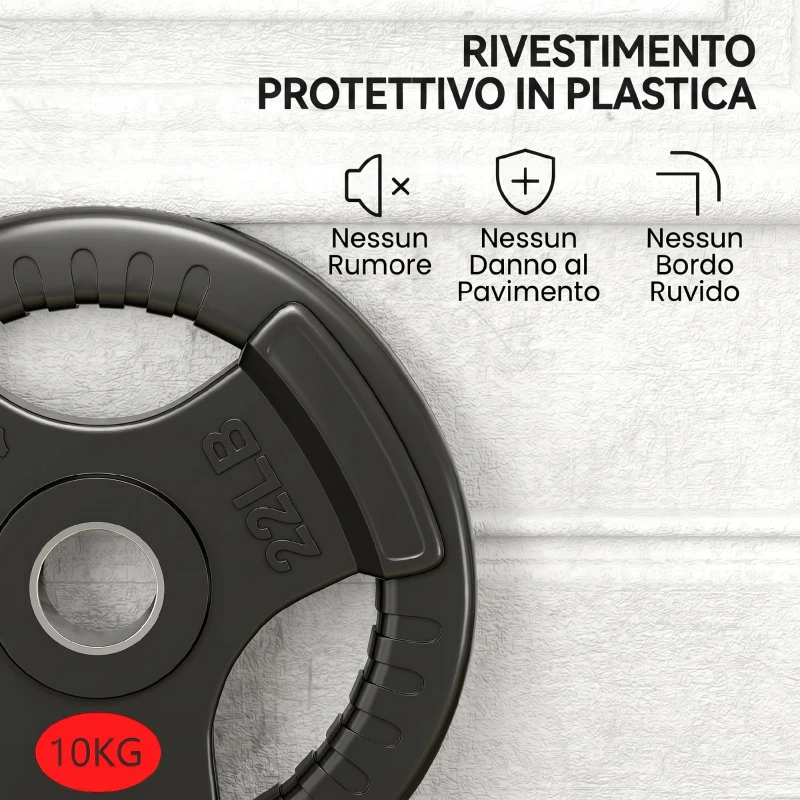 SPORTNOW Set di Dischi Pesi 2x10 kg con Foro da 5 cm e 3 Impugnature, Acciaio con Rivestimento in Plastica, Nero