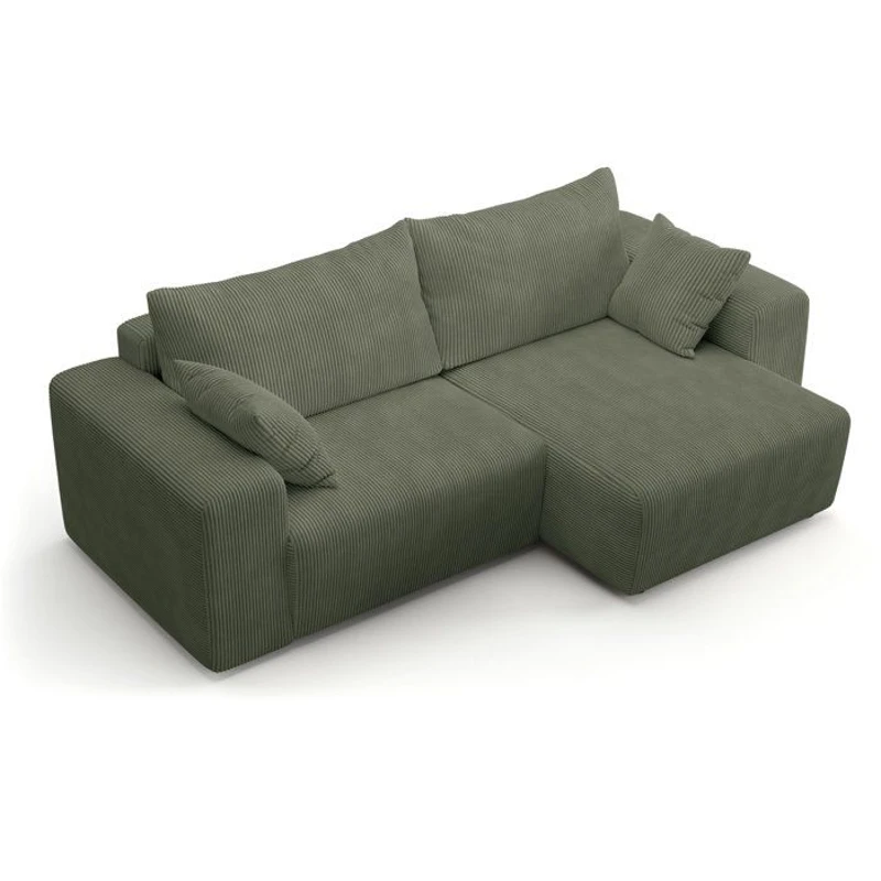 Canapé d'angle convertible réversible - 5 places - BOMBEY - Velours côtelé Vert - 264 x 162 x 85 cm