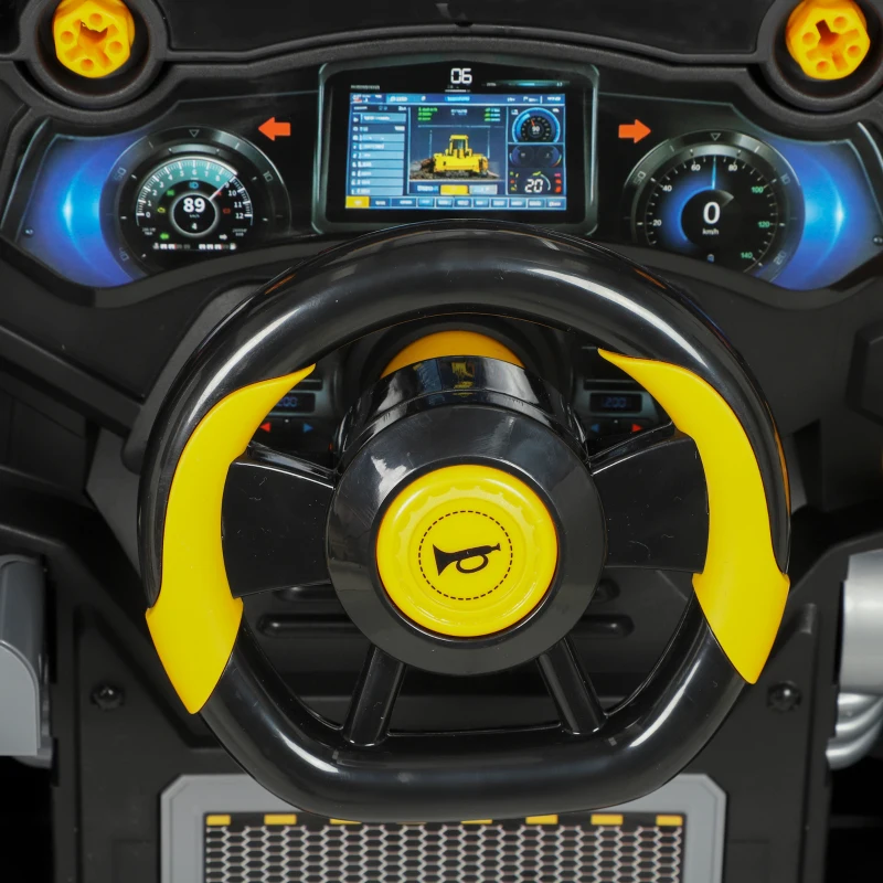 AIYAPLAY Kids Truck Engine Toy, Excavator Toy Steering Wheel with Spray, Lights and Sounds for 3-6 Years Boys Girls, Yellow