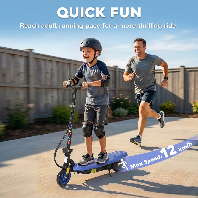 HOMCOM Foldable Electric Scooter, with LED Lights, for Ages 7-14 Years, Blue