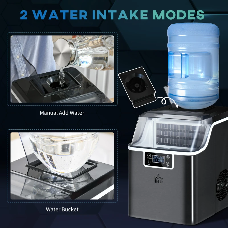 HOMCOM 3.2L Compact Ice Machine, with LCD Screen and Accessories - Black