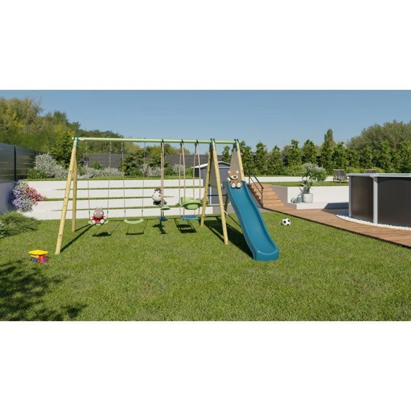Portique balançoire bois / métal - 6 agres avec toboggan - KAHUNA 2 - ALEO BY TRIGANO