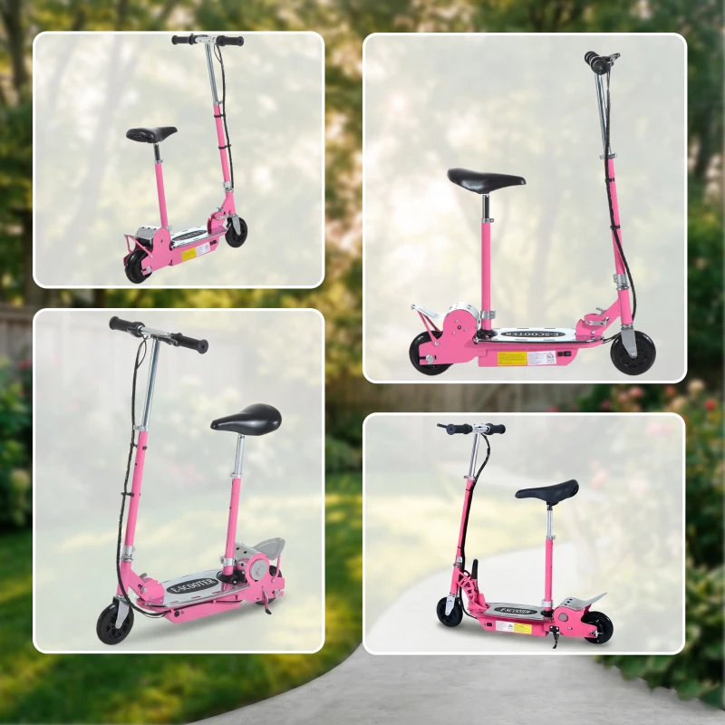 HOMCOM Foldable Powered Scooter with Adjustable Handle, Brake, Pink