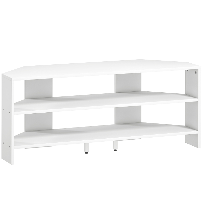 HOMCOM Mobile TV ad Angolo per 47" max con 2 Ripiani Aperti, in Legno, 110x36x45 cm, Bianco