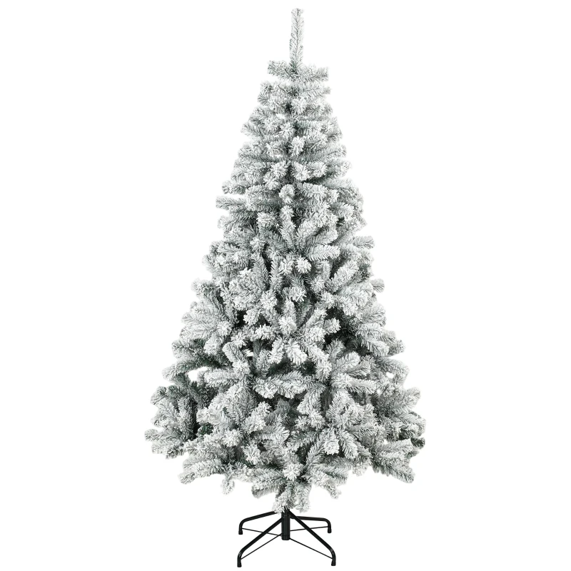 HOMCOM Verschneiter Weihnachtsbaum 180 cm mit 650 feuerhemmenden PVC-Spitzen gelenkige Zweige schneller Aufbau Grün und Weiß