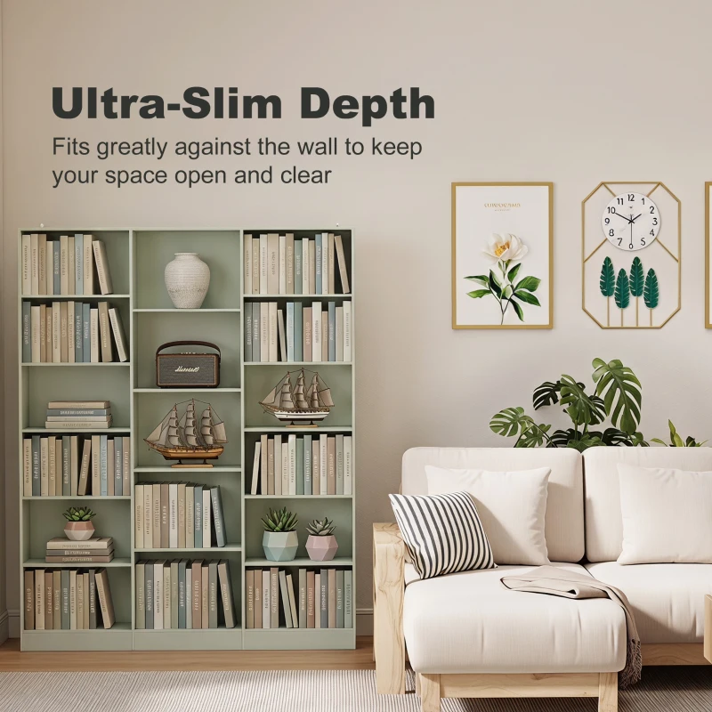 HOMCOM Bookcase with Open Storage, 6-Tier Bookshelf with Anti-Tipping Hardware, Light Green
