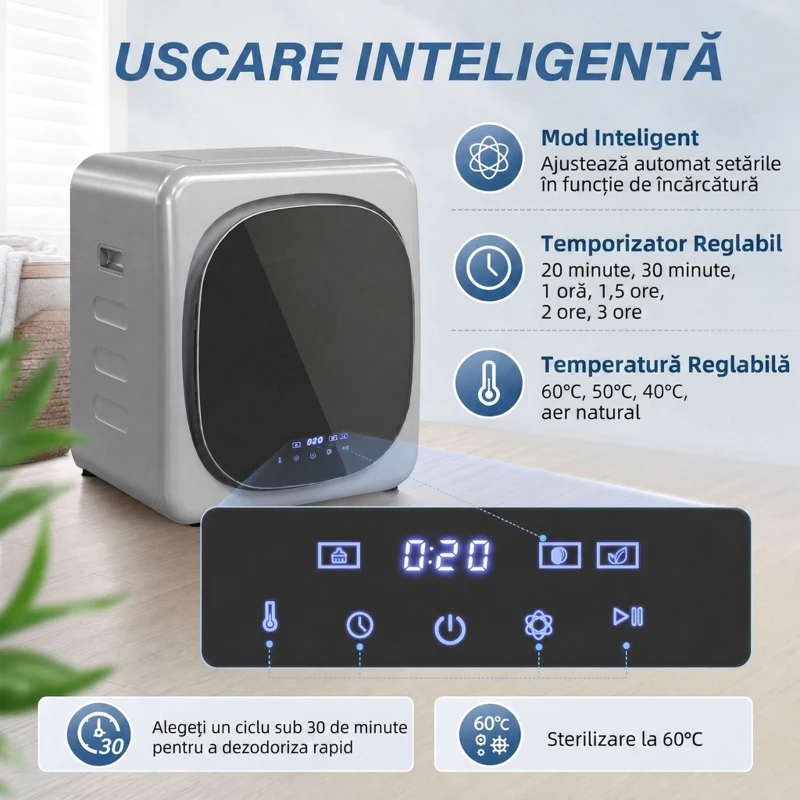 HOMCOM Uscător de Rufe cu Capacitate de 2.5kg, cu Temporizator, Încărcare Frontală, Argintiu