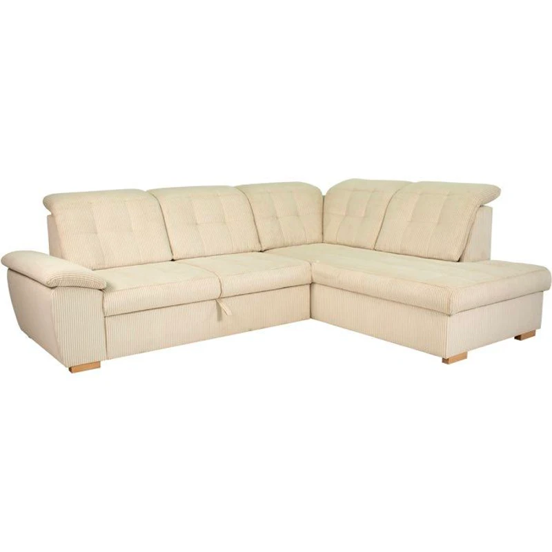 Canapé d'angle convertible - BUNNY - Velours côtelé Beige - Coffre - 261 x 212 x 104 cm
