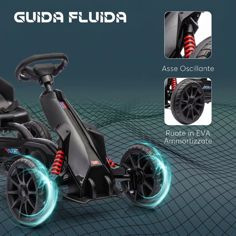 HOMCOM Go Kart a Pedali per Bambini 3-8 Anni con Sedile Regolabile e Ruote in EVA, 100x58x58.5 cm, Nero