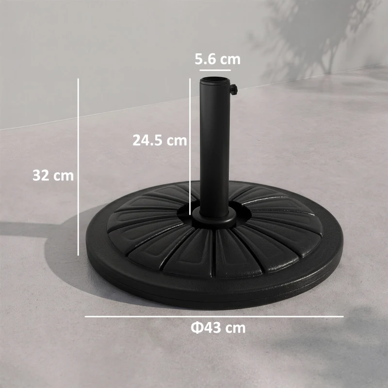 Outsunny Bază Rotundă pentru Umbrelă Ø43cm, 13kg din Ciment pentru Stâlpi de 38mm și 48mm, Negru