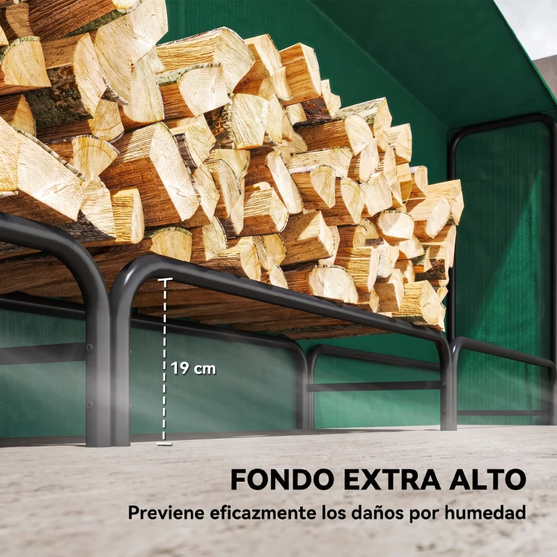 Outsunny Leñero de 1 m³ Regulable con Toldo Impermeable de PE y Metal 300x36x99 cm Negro y Verde Oscuro