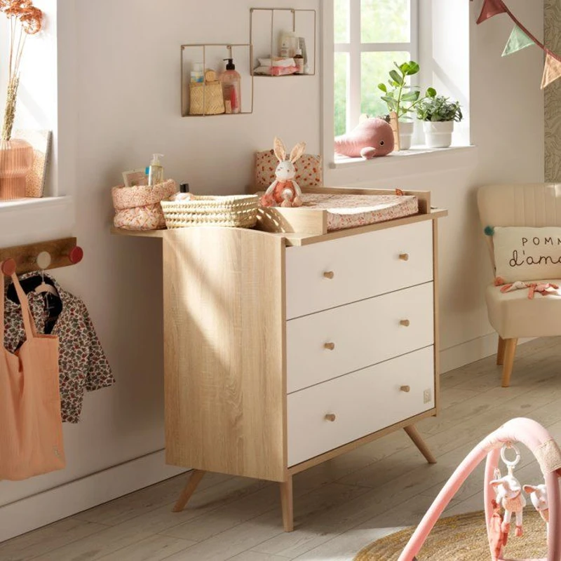 Chambre bébé trio - Lit 120 x 60 cm + Commode 3 tiroirs + Armoire 2 portes - Access - Bois/Blanc - SAUTHON
