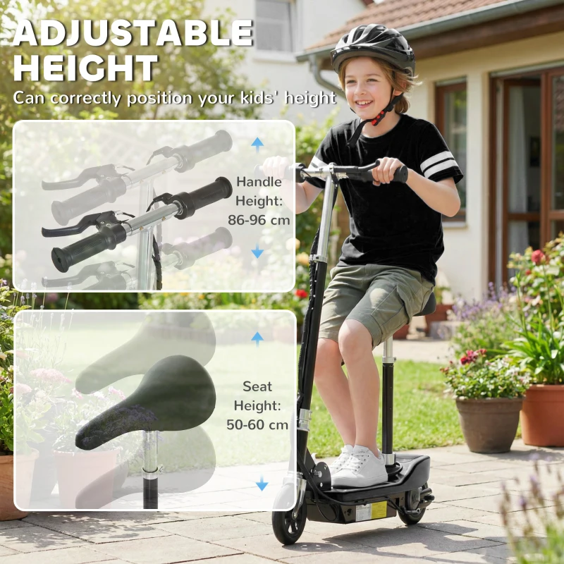 HOMCOM Powered Powered Scooter Ride-On, with Brakes, Adjustable Seat, Adjustable Handlebars, Black