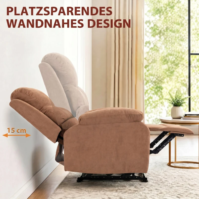 HOMCOM Relaxsessel, Fernsehsessel mit Liegefunktion, Leinenoptik, für Wohnzimmer, Schlafzimmer Dunkelbraun