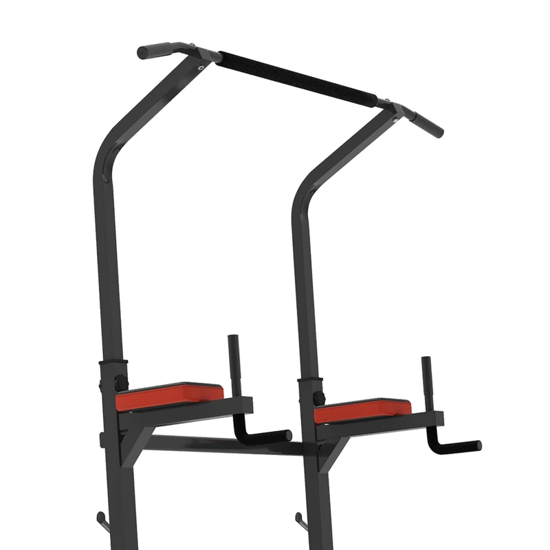 HOMCOM Estación de Musculación Plegable Altura Ajustable con Barra de Dominadas Banco Reclinable para Gimnasio Negro y Rojo