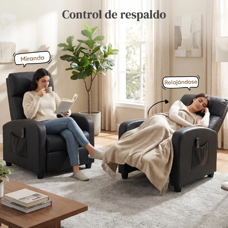 HOMCOM Sillón de Masaje Reclinable con Mando a Distancia Bolsillo Lateral y Temporizador Tapizado en PU 68x88x98 cm Negro