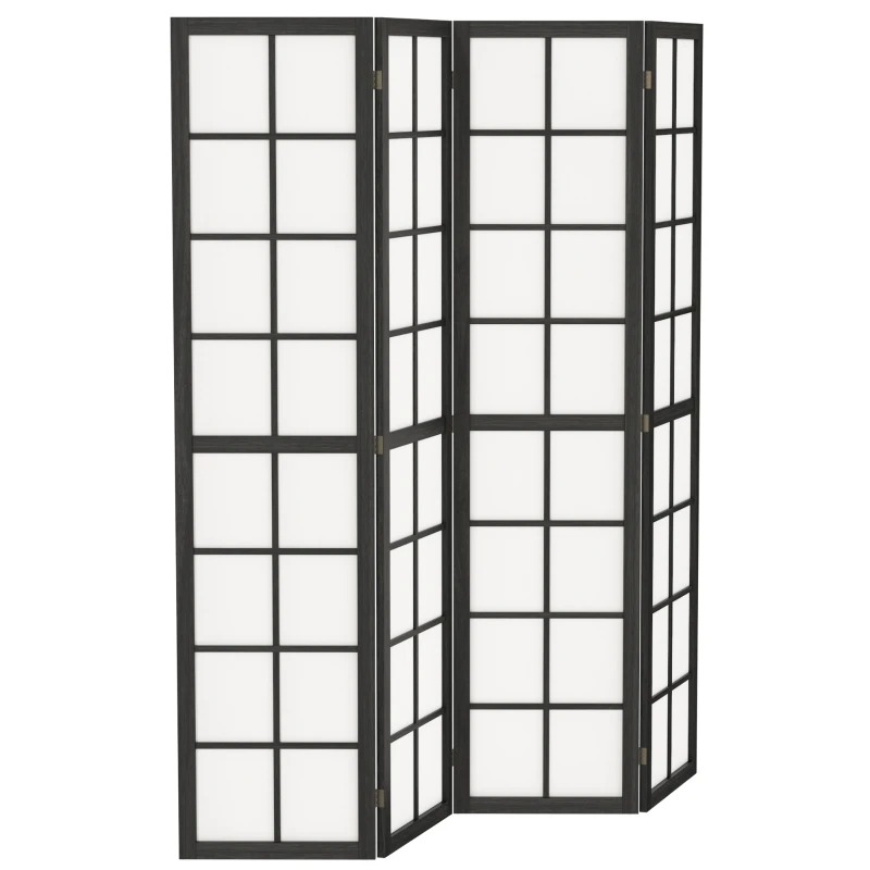 HOMCOM Paravento da Interno a 4 Pannelli Pieghevole in Legno e Tessuto, 160x170 cm, Nero e Bianco