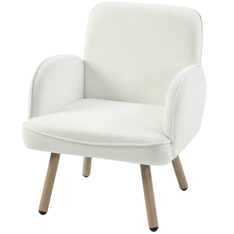 HOMCOM Lounge Chair Velvet Upholstered Armchair with Spring Cushion for Living Room Bedroom Cream White
