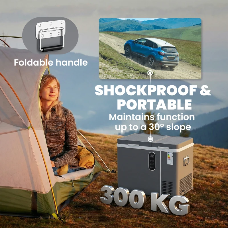 Outsunny 45L Compressor Car Fridge Freezer, Dual Zone Camping Refrigerator with App Control, Grey