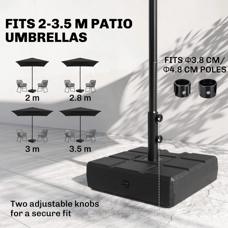 Outsunny 40kg Square Umbrella Parasol Base with Wood Effect, Plastic Umbrella Stand for Outdoor Patio Umbrella, Black