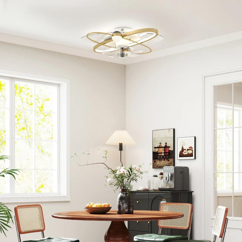 HOMCOM Ceiling Fan with Light and Remote, 3 Colour Temperatures, LED Mount Ceiling Fan Light for Bedroom, Gold Tone
