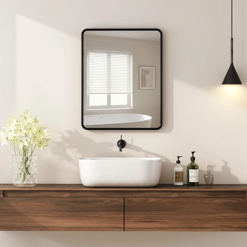 HOMCOM Rectangular Wall Mirror with HD Glass - Black