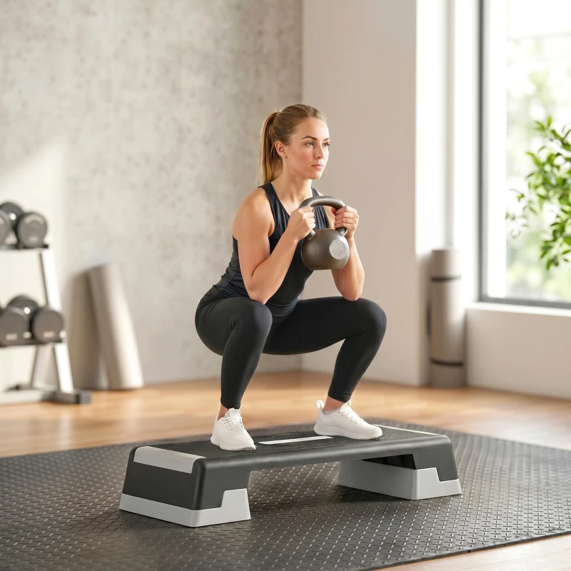 SPORTNOW Stepper ad Altezza Regolabile con Gradini Rimovibili e Fondo Antiscivolo, in ABS, 97x36x15/20/25 cm, Grigio