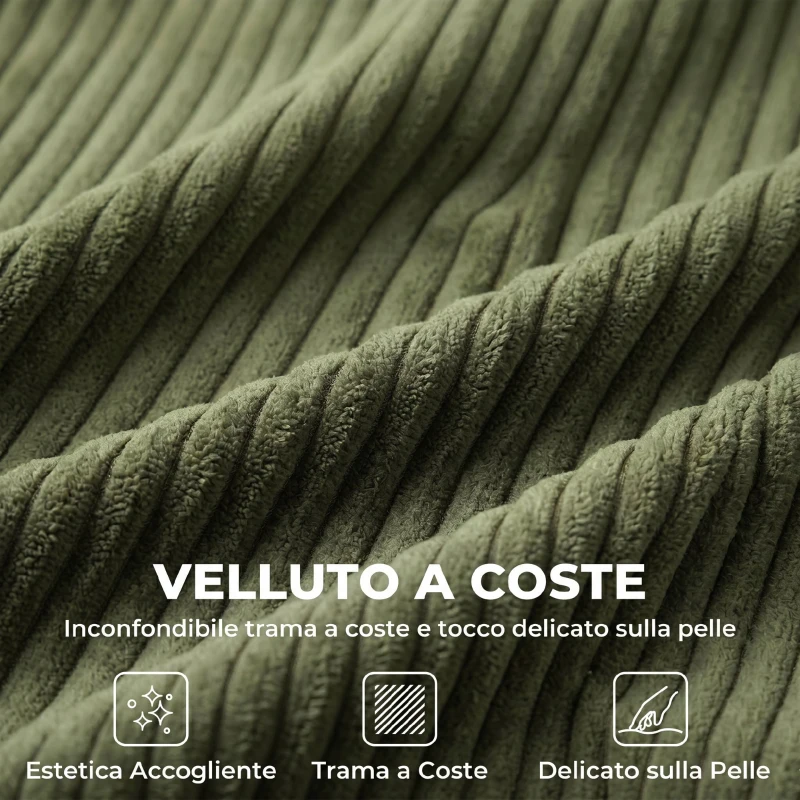 HOMCOM Divano 2 Posti in Velluto a Coste, Seduta Ampia e Profonda e Braccioli Larghi, 170x80x82cm, Verde