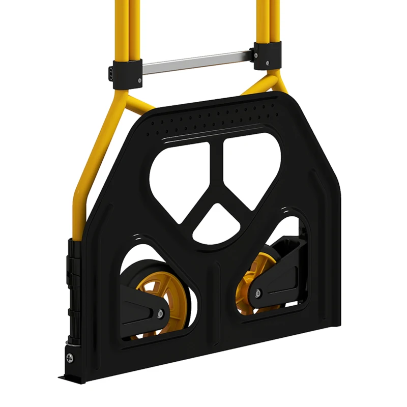 HOMCOM Carretilla Plegable con Mango Telescópico Ajustable Carga 60 kg Carretilla de Mano con Ruedas para Garaje Amarillo