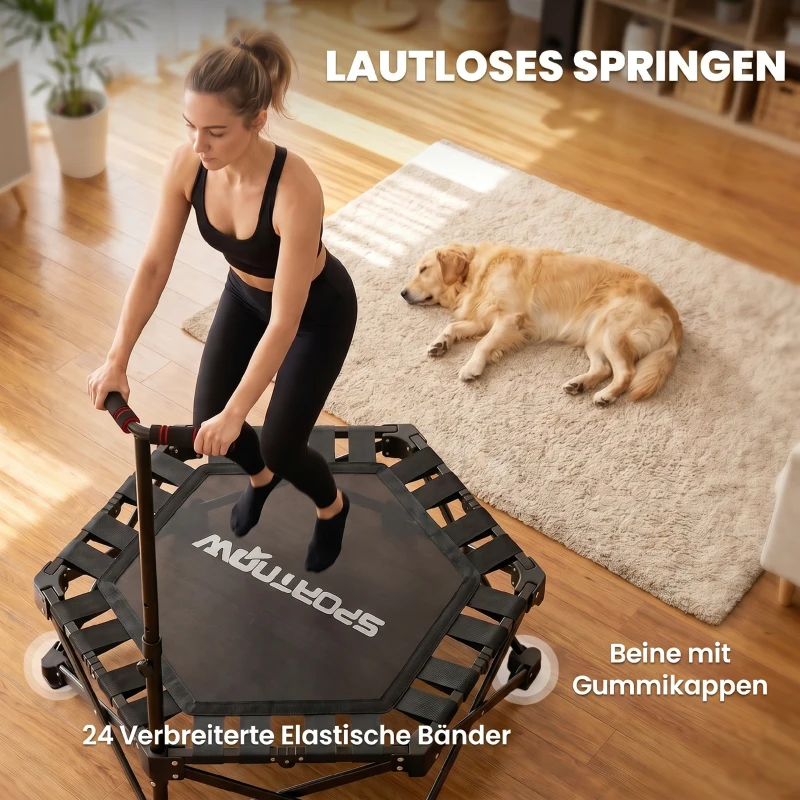 SPORTNOW Fitness-Trampolin mit verstellbarem T-Griff, faltbar, Tragetasche, 180 kg Belastbarkeit, Stahl, Kunststoff, Schwarz