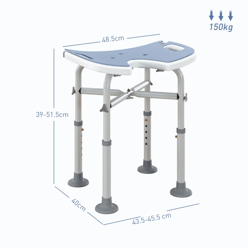 HOMCOM 39-51.5cm 'U' Seat Padded Shower Stool - Light Blue