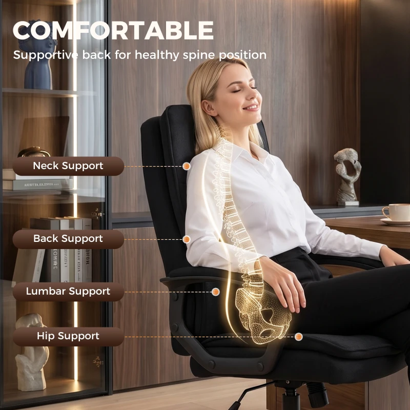 HOMCOM Scaun de Birou Ergonomic din Material Tip In, Înălțime Reglabilă, Funcție de Balansare, 120 kg, Negru