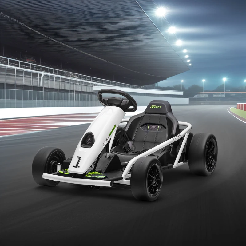 HOMCOM 24V Electric Go Kart for Kids, Drift Ride-On Racing Go Kart with 2 Speeds, for Boys Girls Aged 8-12 Years Old, White