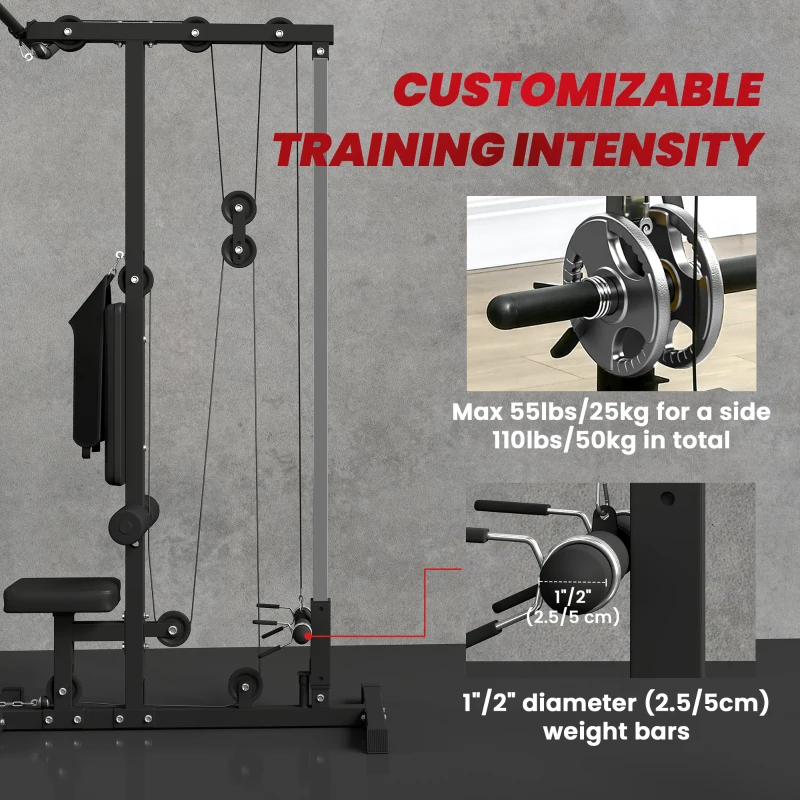 SPORTNOW Spiertrainingsstation met katrol, borsttrek - lat-pulldownmachine - halterbank voor spieropbouw