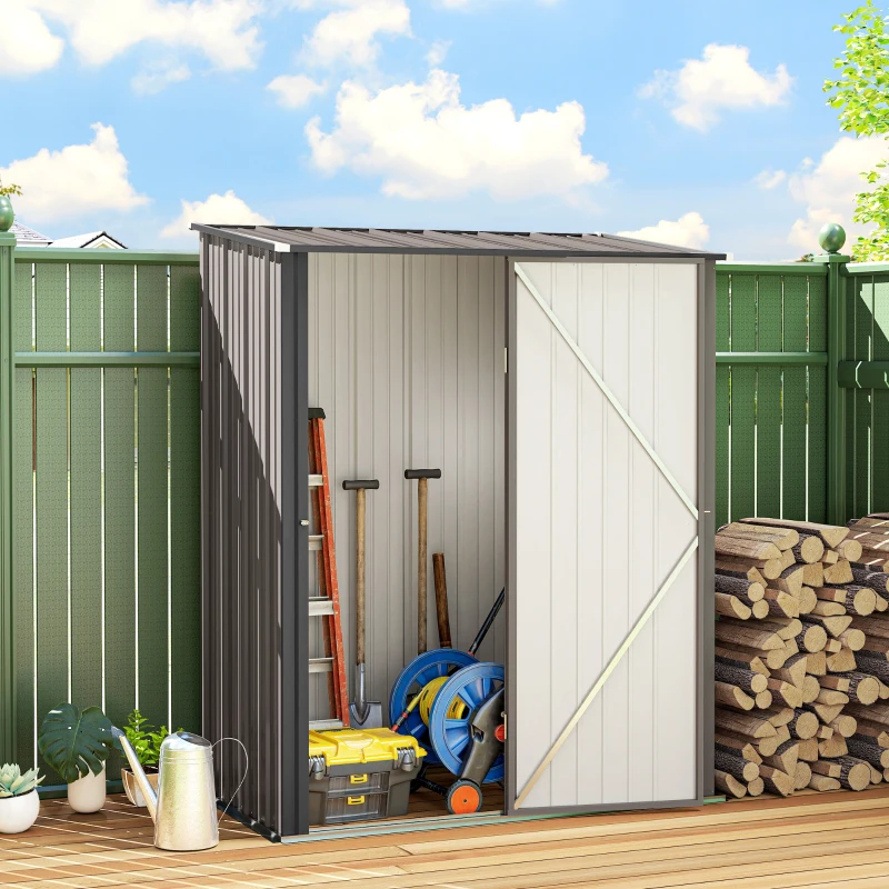 Outsunny Casetta da Giardino in Acciaio Porta Attrezzi con Catenaccio, 161.5x94.5x196cm, Grigio Chiaro