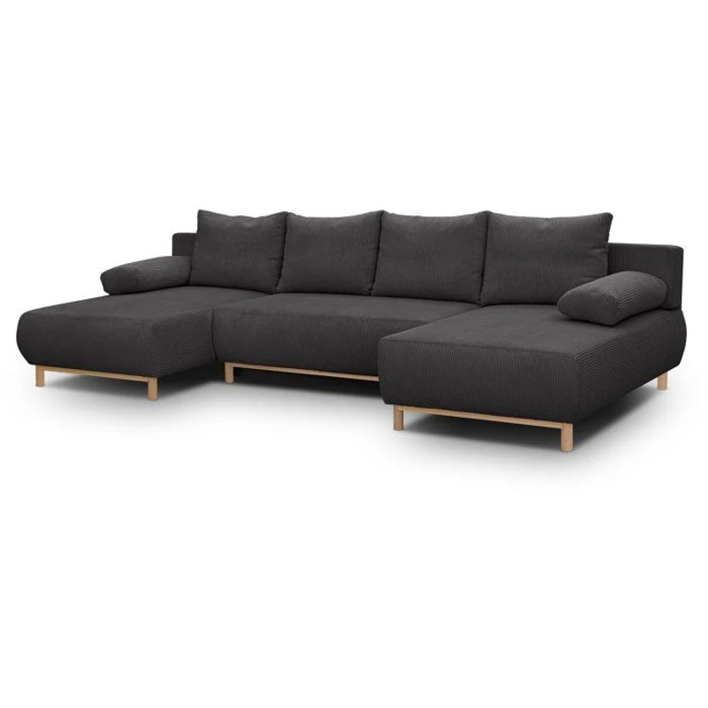 Canapé convertible avec coffre - 6 places - Velours côtelé - Gris anthracite - Style Scandinave - L 313 x H 84 x P 145 cm - MIKA